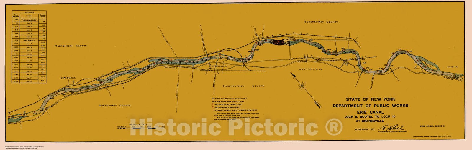 Historic Nautical Map - State Of New York Department Of Public Works Erie Canal, NY, 1923 NOAA Chart - Vintage Wall Art, v7