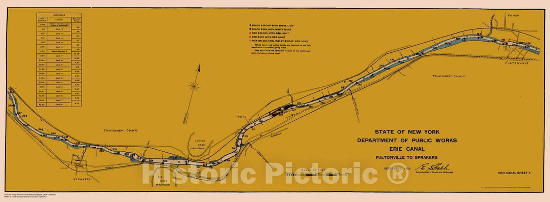 Historic Nautical Map - State Of New York Department Of Public Works Erie Canal, NY, 1923 NOAA Chart - Vintage Wall Art, v5