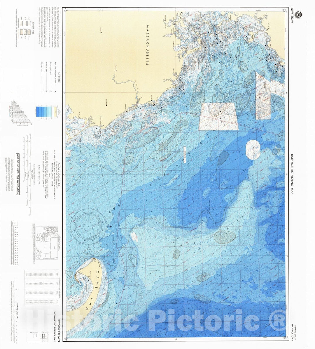 Historic Nautical Map - Provincetown, MA, 1986 NOAA Bathymetric Map-Fishing - Vintage Wall Art