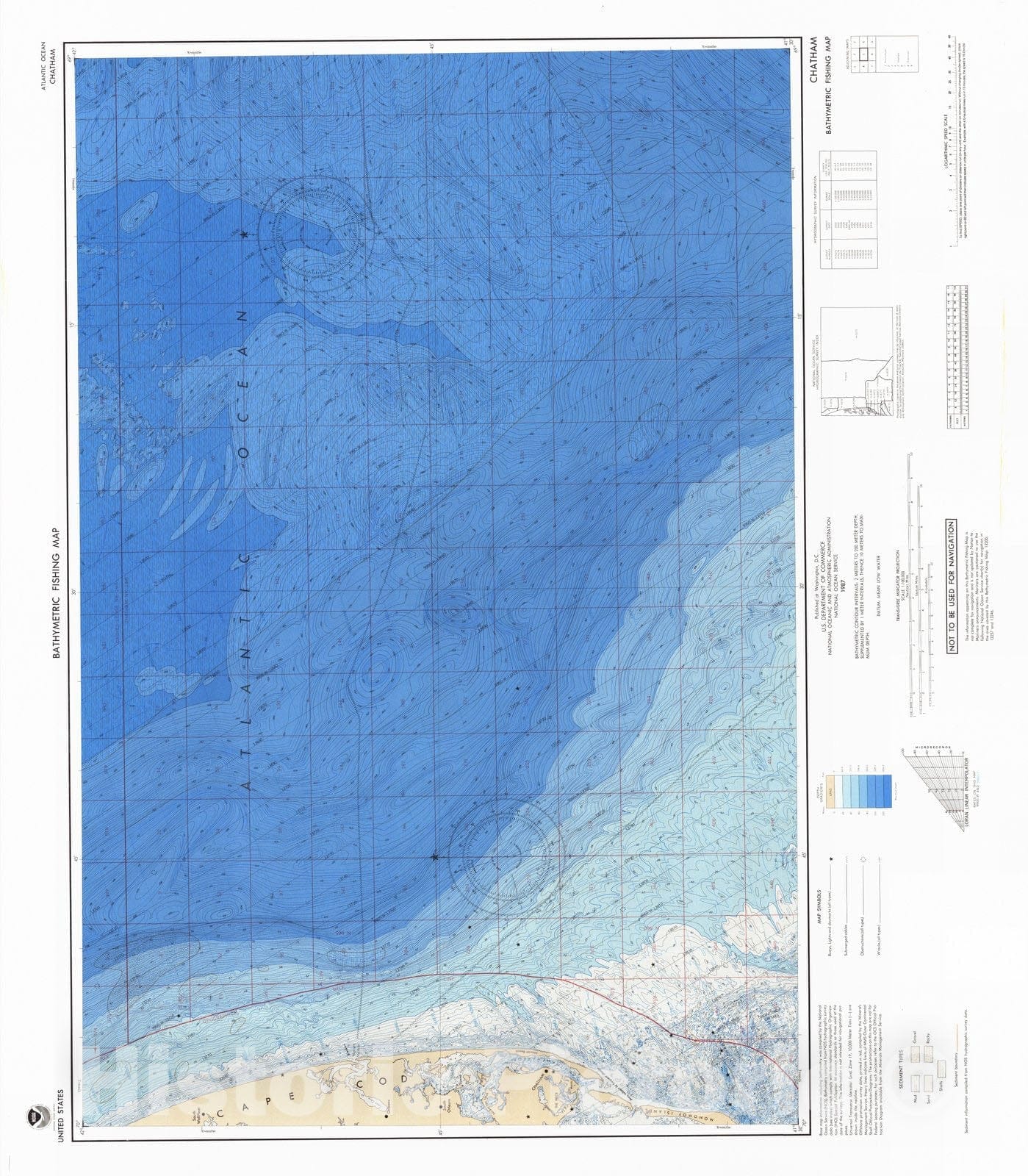 Historic Nautical Map - Chatham, MA, 1987 NOAA Bathymetric Map-Fishing - Vintage Wall Art