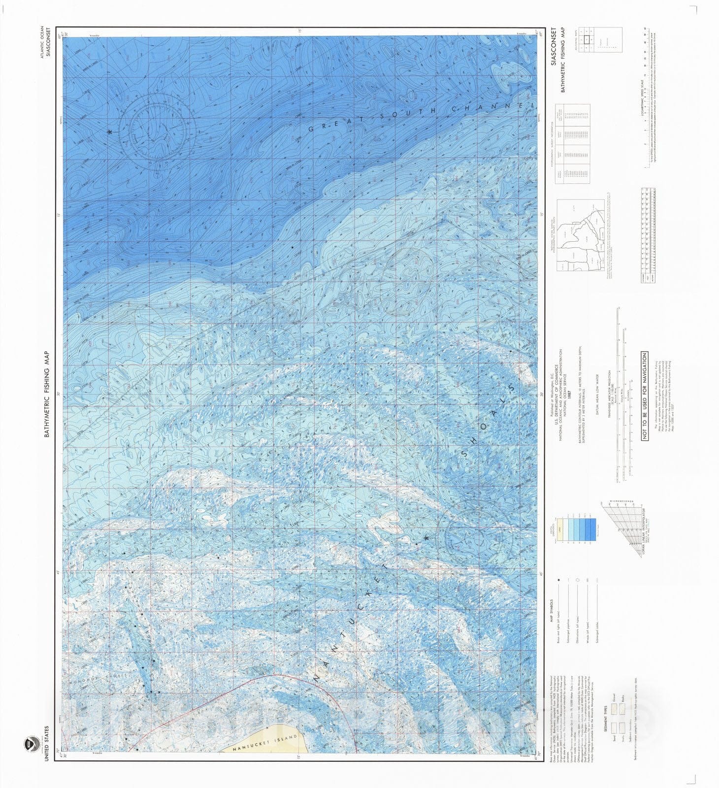 Historic Nautical Map - Siasconset, MA, 1987 NOAA Bathymetric Map-Fishing - Vintage Wall Art