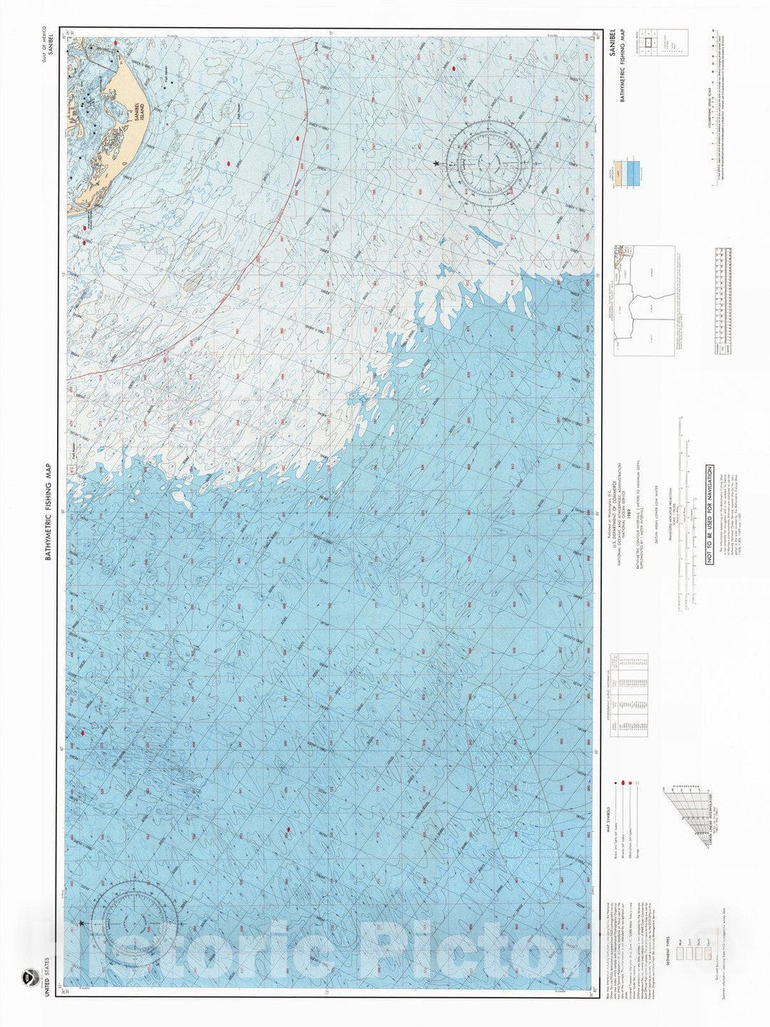 Historic Nautical Map - Sanibel, FL, 1989 NOAA Bathymetric Map-Fishing - Vintage Wall Art