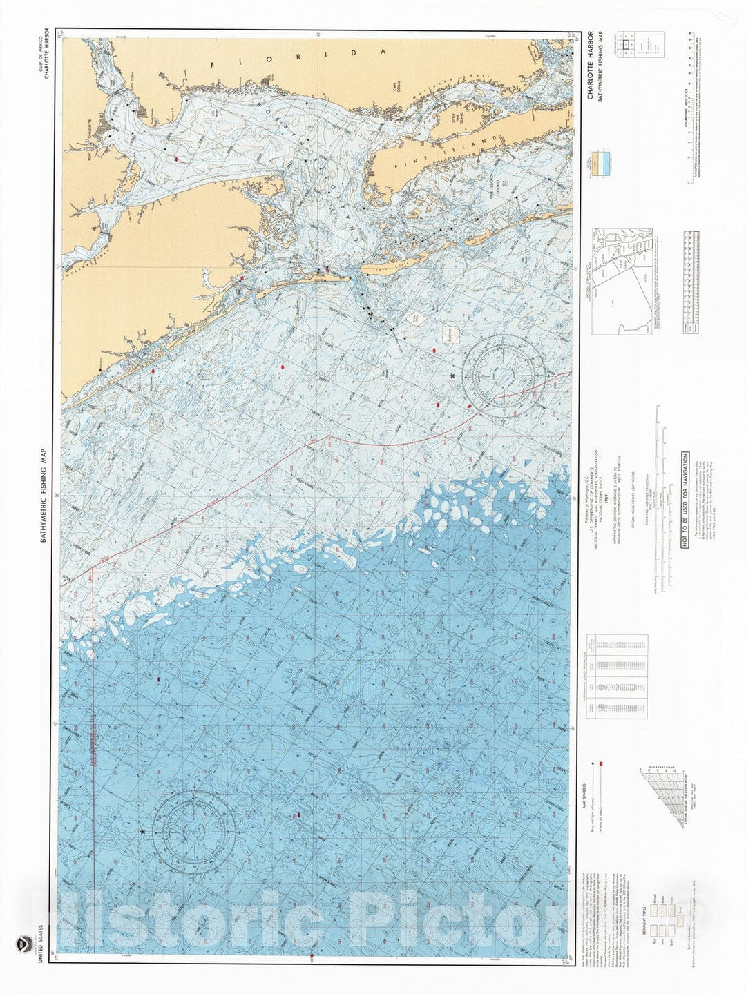 Historic Nautical Map - Charlotte Harbor, FL, 1989 NOAA Bathymetric Map-Fishing - Vintage Wall Art