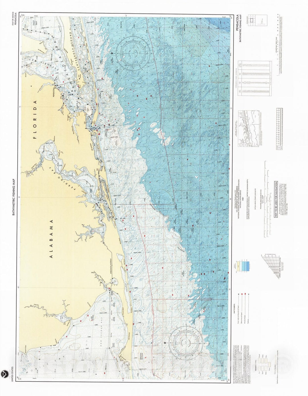 Historic Nautical Map - Pensacola, FL, 1989 NOAA Bathymetric Map-Fishing - Vintage Wall Art