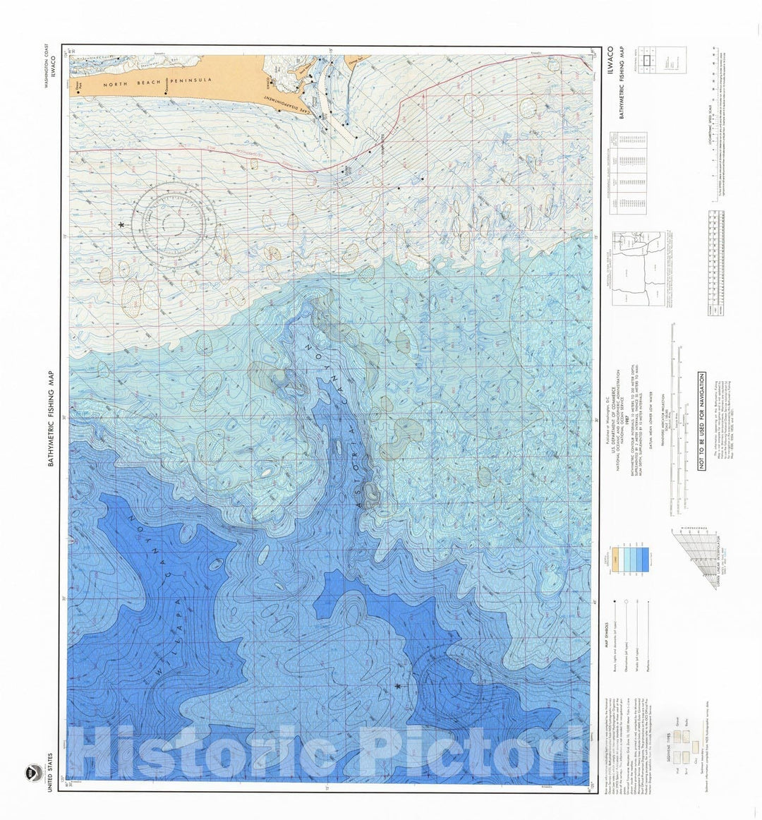 Historic Nautical Map - Ilwaco, WA, 1987 NOAA Bathymetric Map-Fishing - Vintage Wall Art