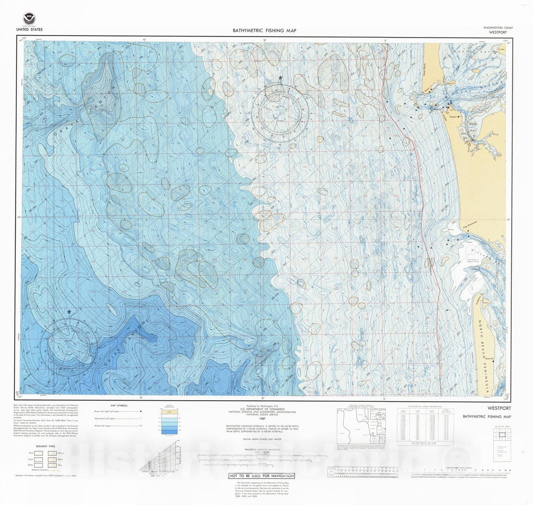 Historic Nautical Map - West Port, WA, 1987 NOAA Bathymetric Map-Fishing - Vintage Wall Art