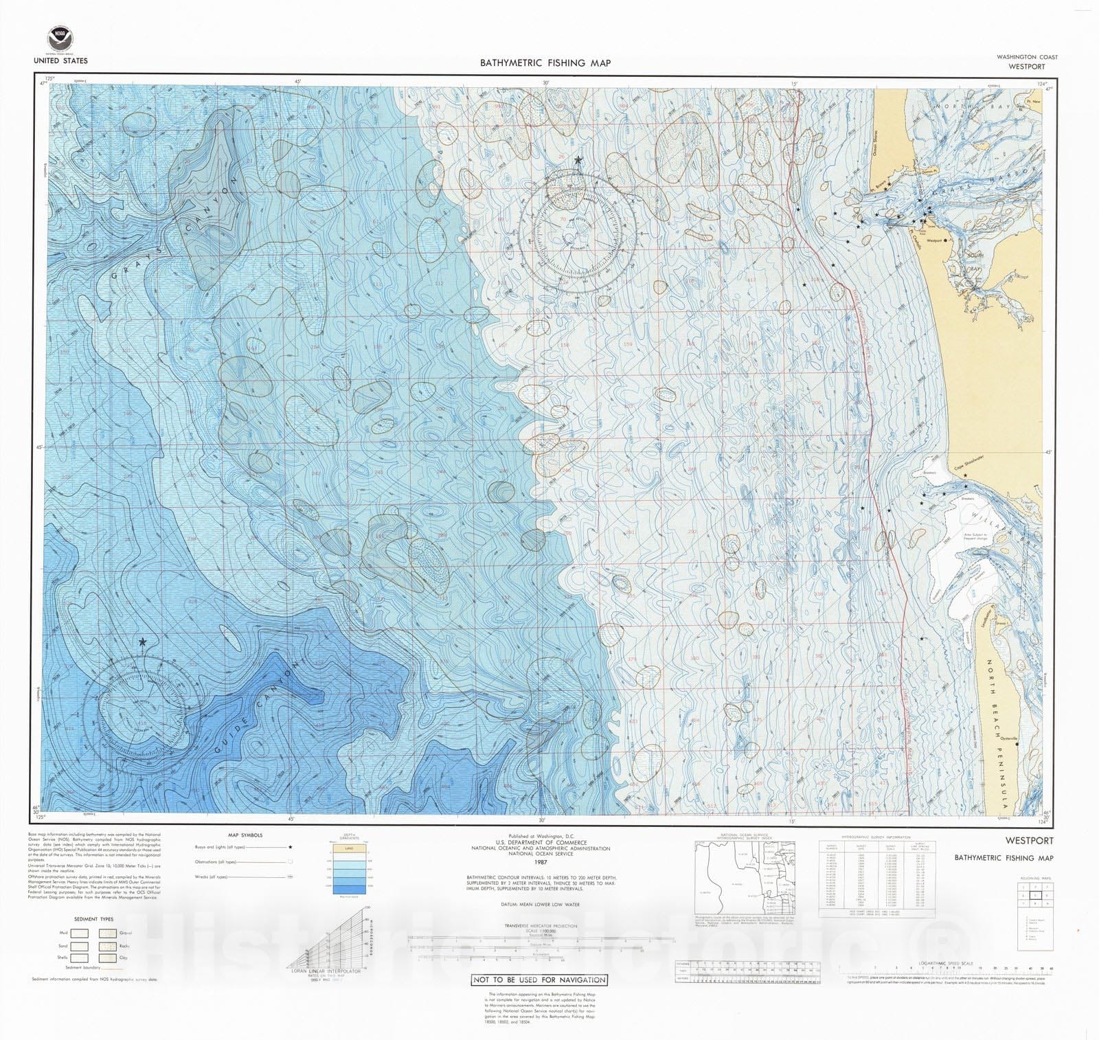 Historic Nautical Map - West Port, WA, 1987 NOAA Bathymetric Map-Fishing - Vintage Wall Art