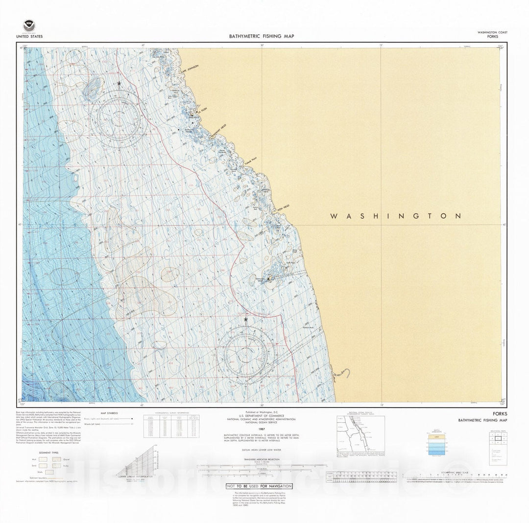 Historic Nautical Map - Forks, WA, 1987 NOAA Bathymetric Map-Fishing - Vintage Wall Art