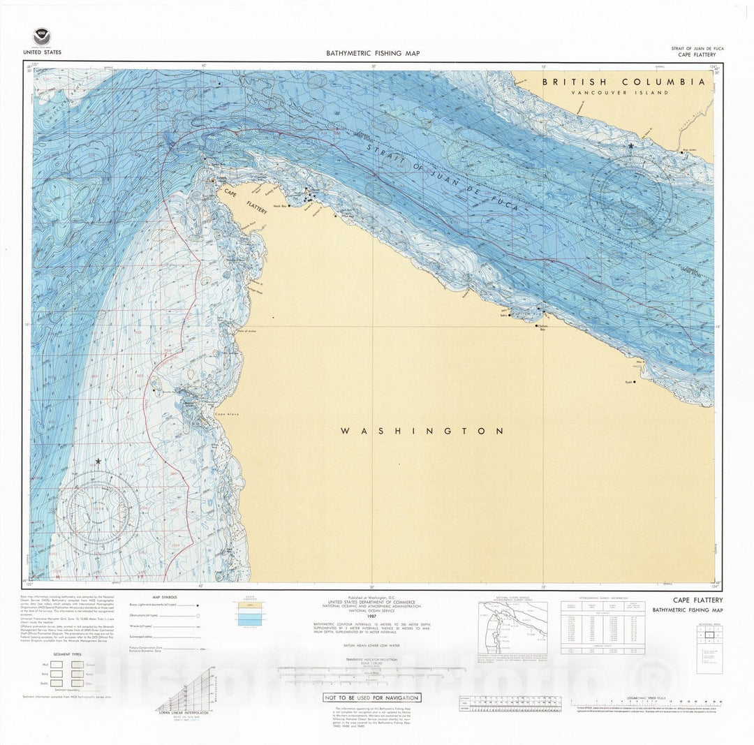 Historic Nautical Map - Cape Flattery, WA, 1987 NOAA Bathymetric Map-Fishing - Vintage Wall Art