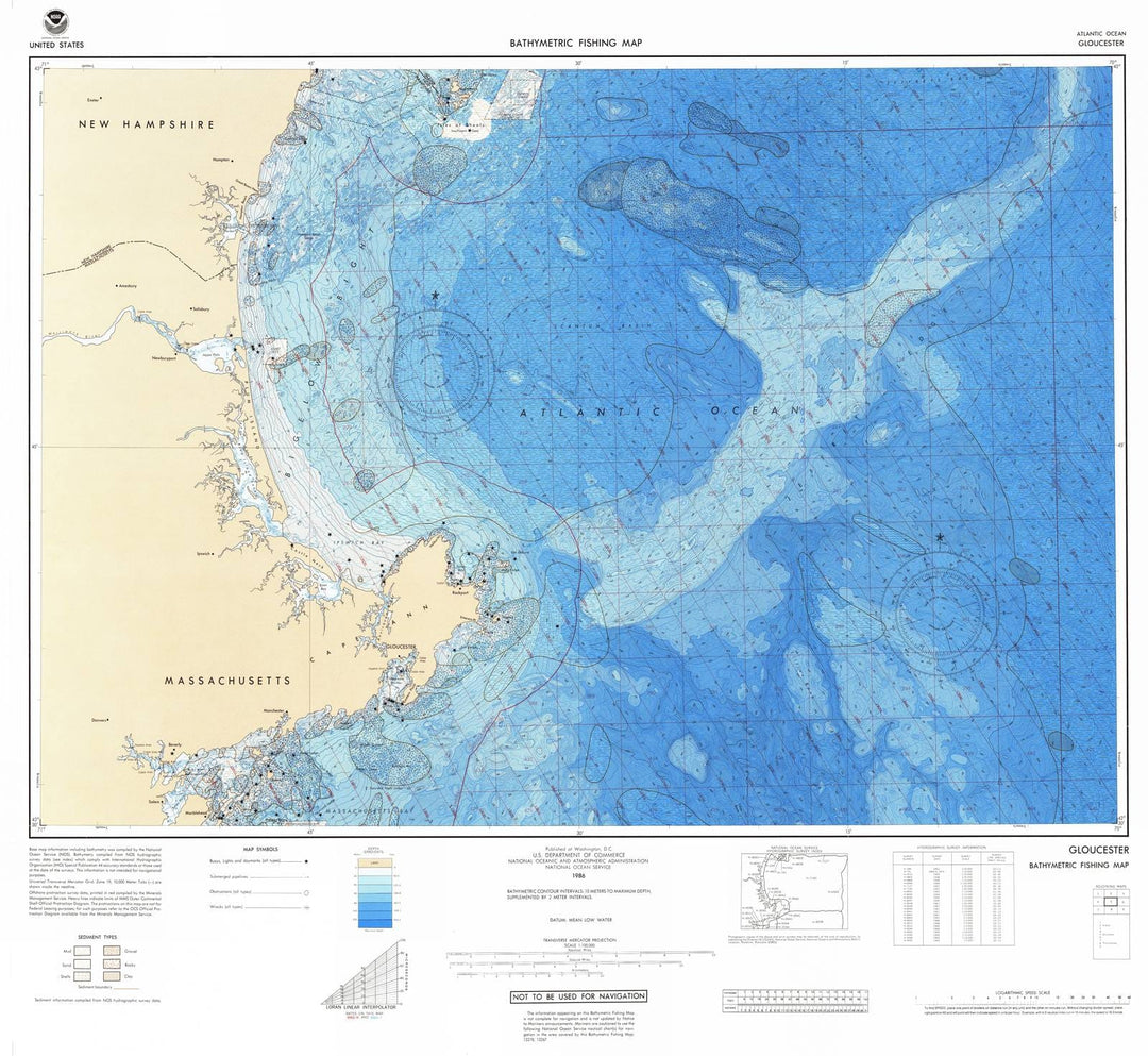 Historic Nautical Map - Gloucester, MA, NH, 1986 NOAA Bathymetric Map-Fishing - Vintage Wall Art