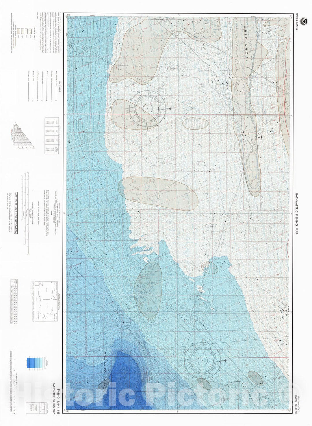 Historic Nautical Map - Ewing Bank N.E, USA, 1984 NOAA Bathymetric Map-Fishing - Vintage Wall Art