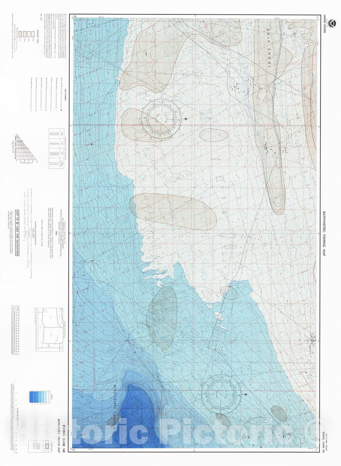 Historic Nautical Map - Ewing Bank N.E, USA, 1984 NOAA Bathymetric Map-Fishing - Vintage Wall Art