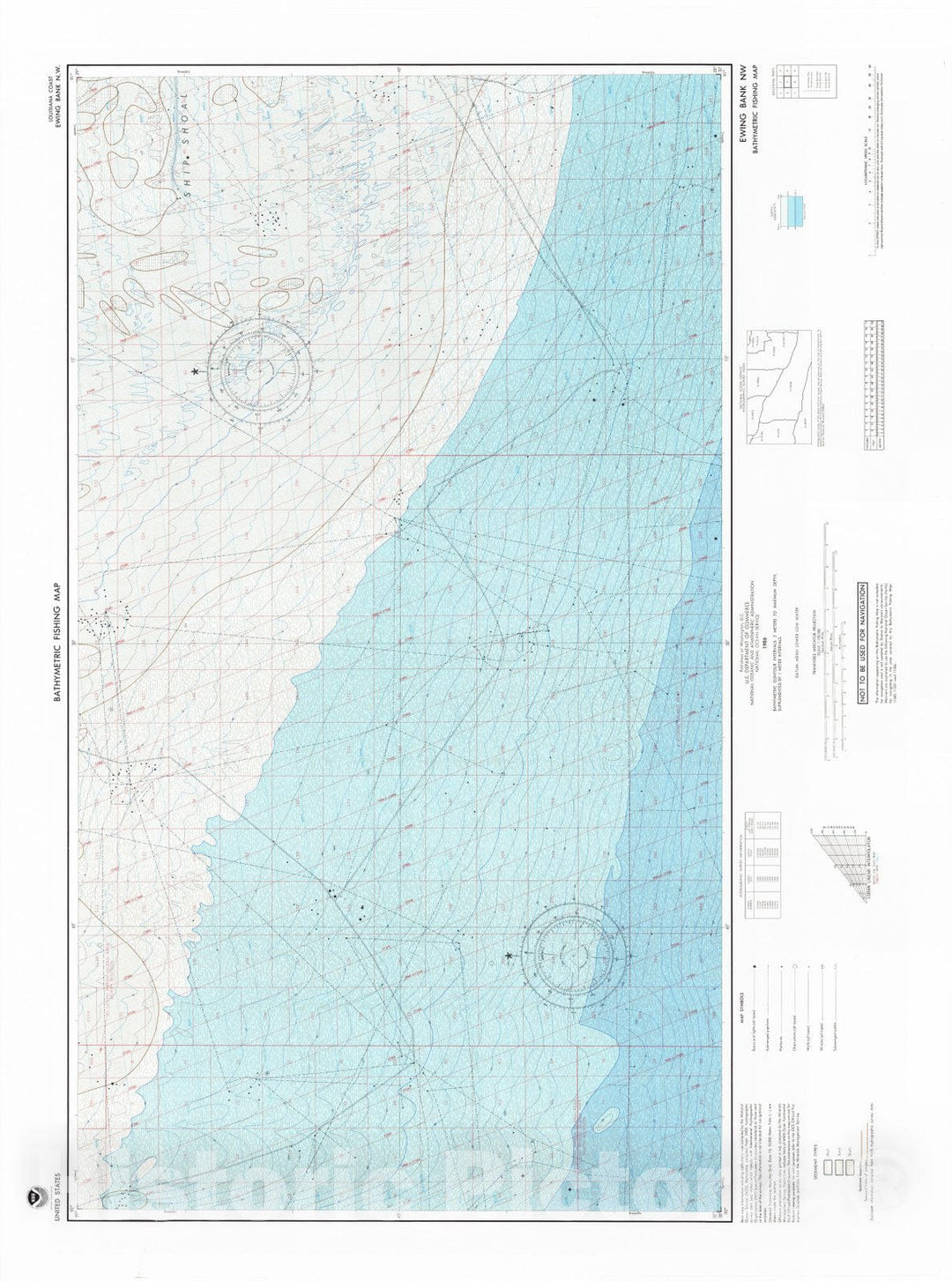 Historic Nautical Map - Ewing Bank N.W, USA, 1986 NOAA Bathymetric Map-Fishing - Vintage Wall Art