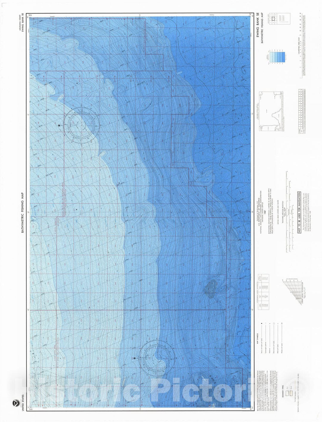 Historic Nautical Map - Ewing Bank S.E, USA, 1987 NOAA Bathymetric Map-Fishing - Vintage Wall Art