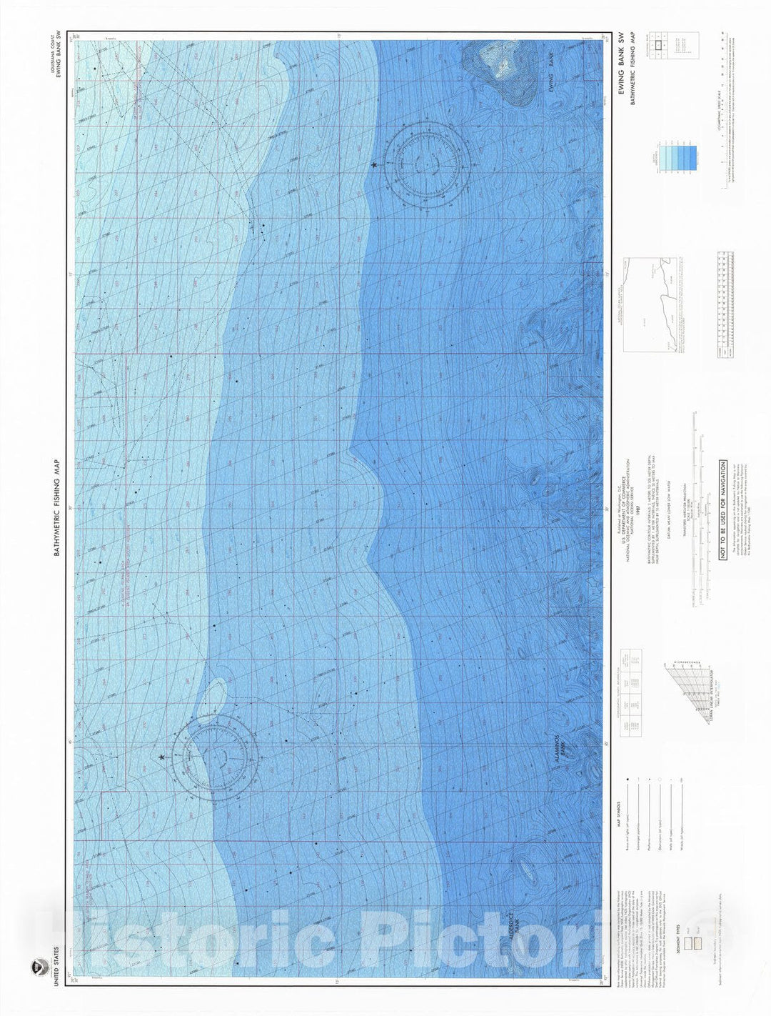 Historic Nautical Map - Ewing Bank S.W, USA, 1987 NOAA Bathymetric Map-Fishing - Vintage Wall Art