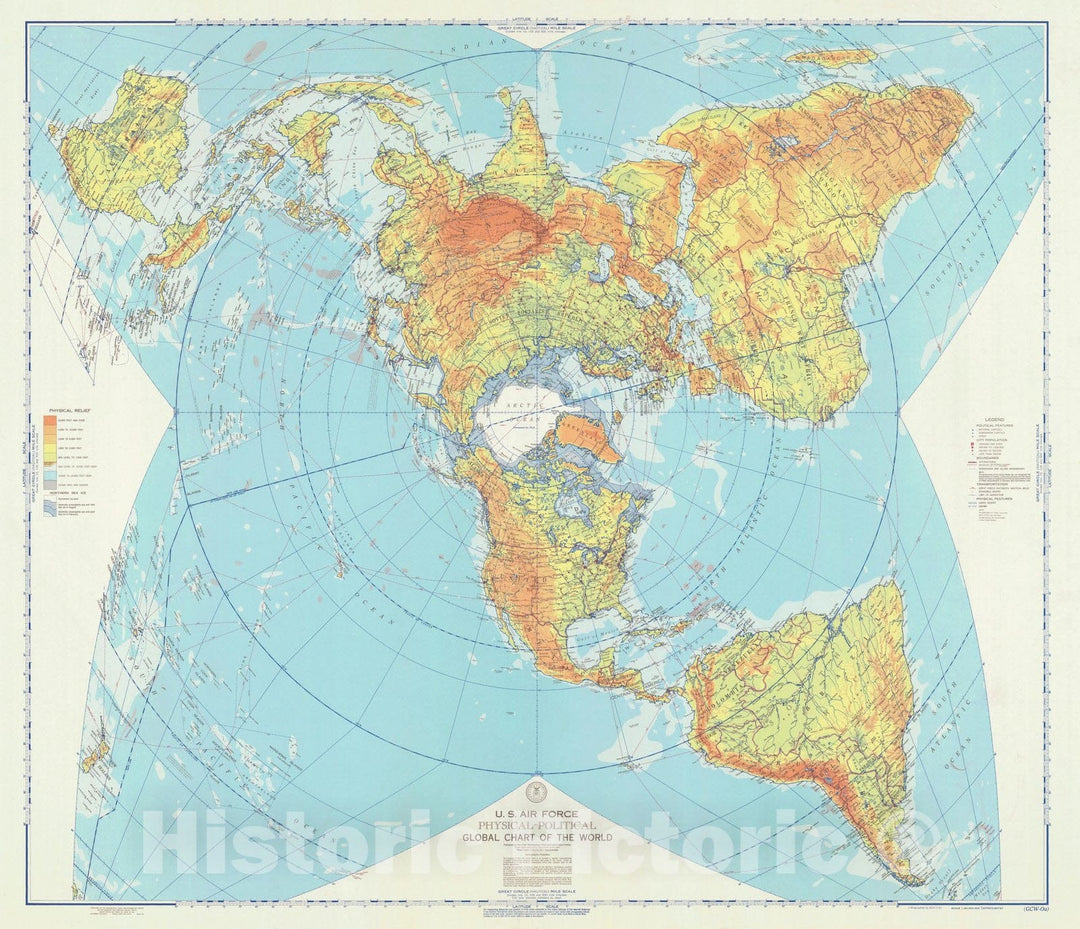 Historic Nautical Map - Us Air Force Physical Political Global Chart Of The World, OTHER, 1957 NOAA Cartographic - Vintage Wall Art