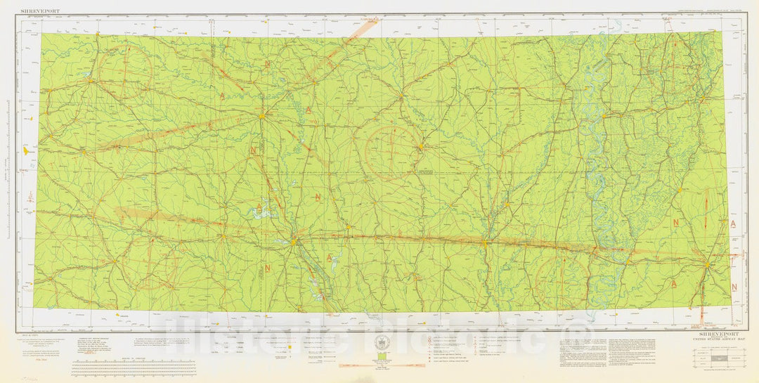 Historic Nautical Map - Shreveport Section Of United States Airway Map, TX, LA, AK, OK, 1934 AeroNOAA Chart - Vintage Wall Art