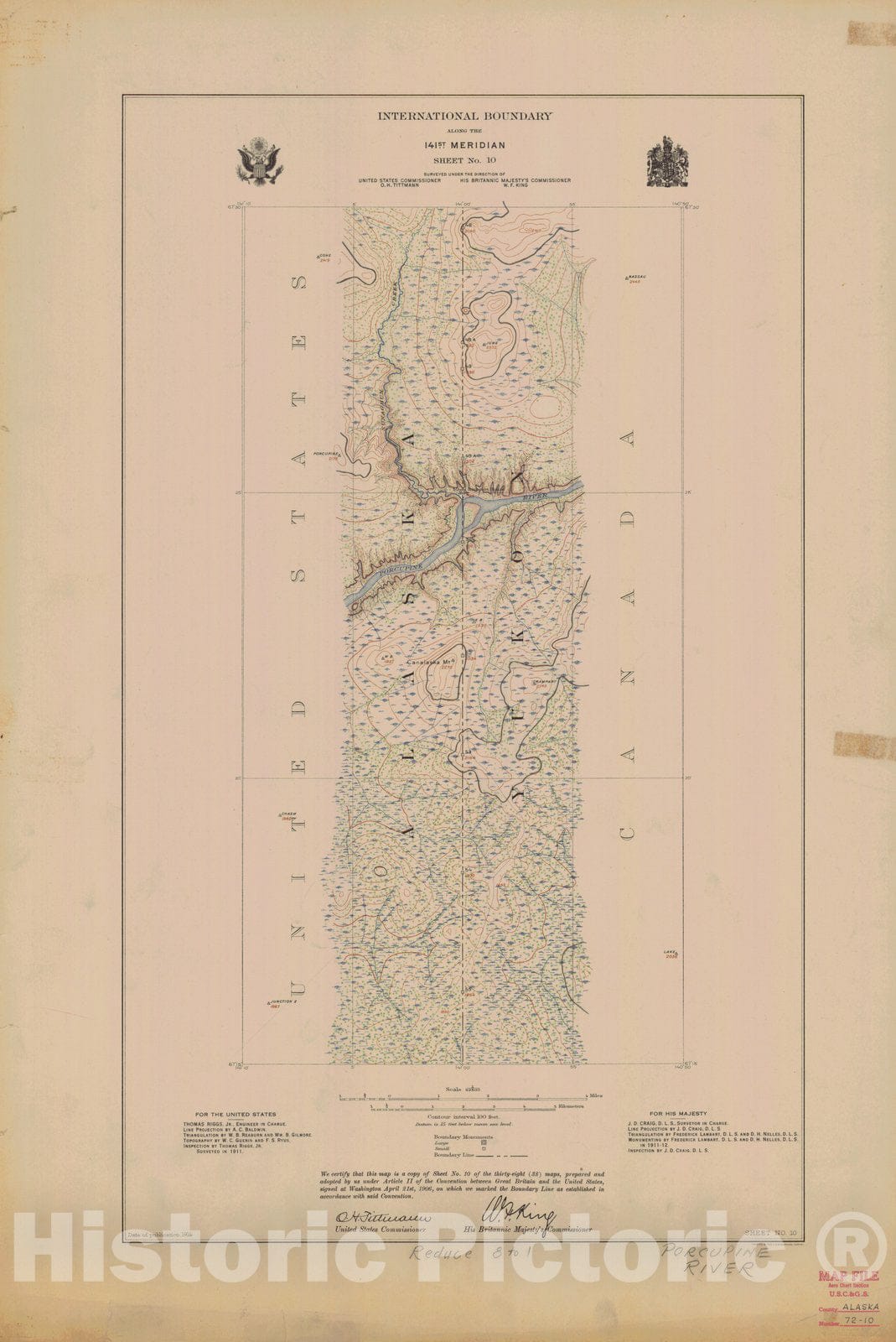 Historic Nautical Map - International Boundary, Along The 141St Meridian, Sheet No. 10, AK, 1914 NOAA Topographic - Vintage Wall Art