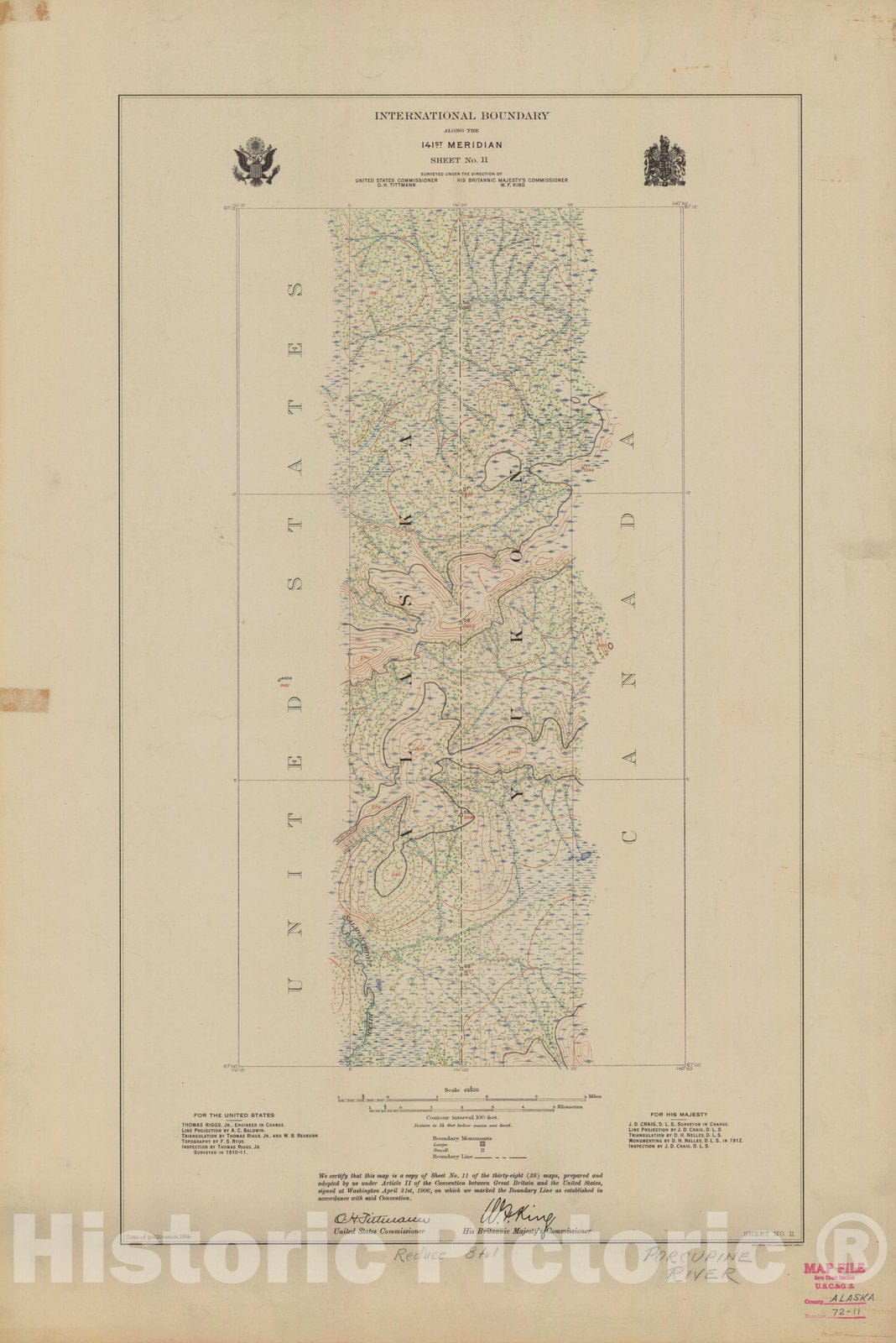 Historic Nautical Map - International Boundary, Along The 141St Meridian, Sheet No. 11, AK, 1914 NOAA Topographic - Vintage Wall Art