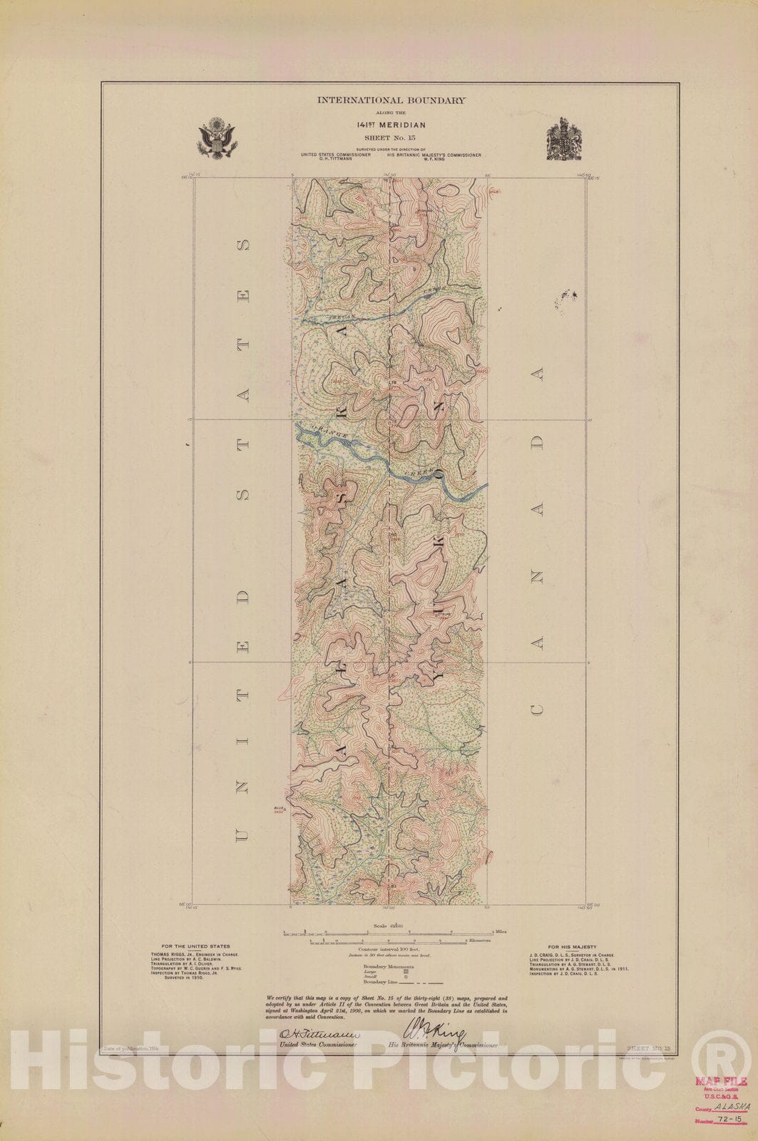 Historic Nautical Map - International Boundary, Along The 141St Meridian, Sheet No. 15, AK, 1914 NOAA Topographic - Vintage Wall Art