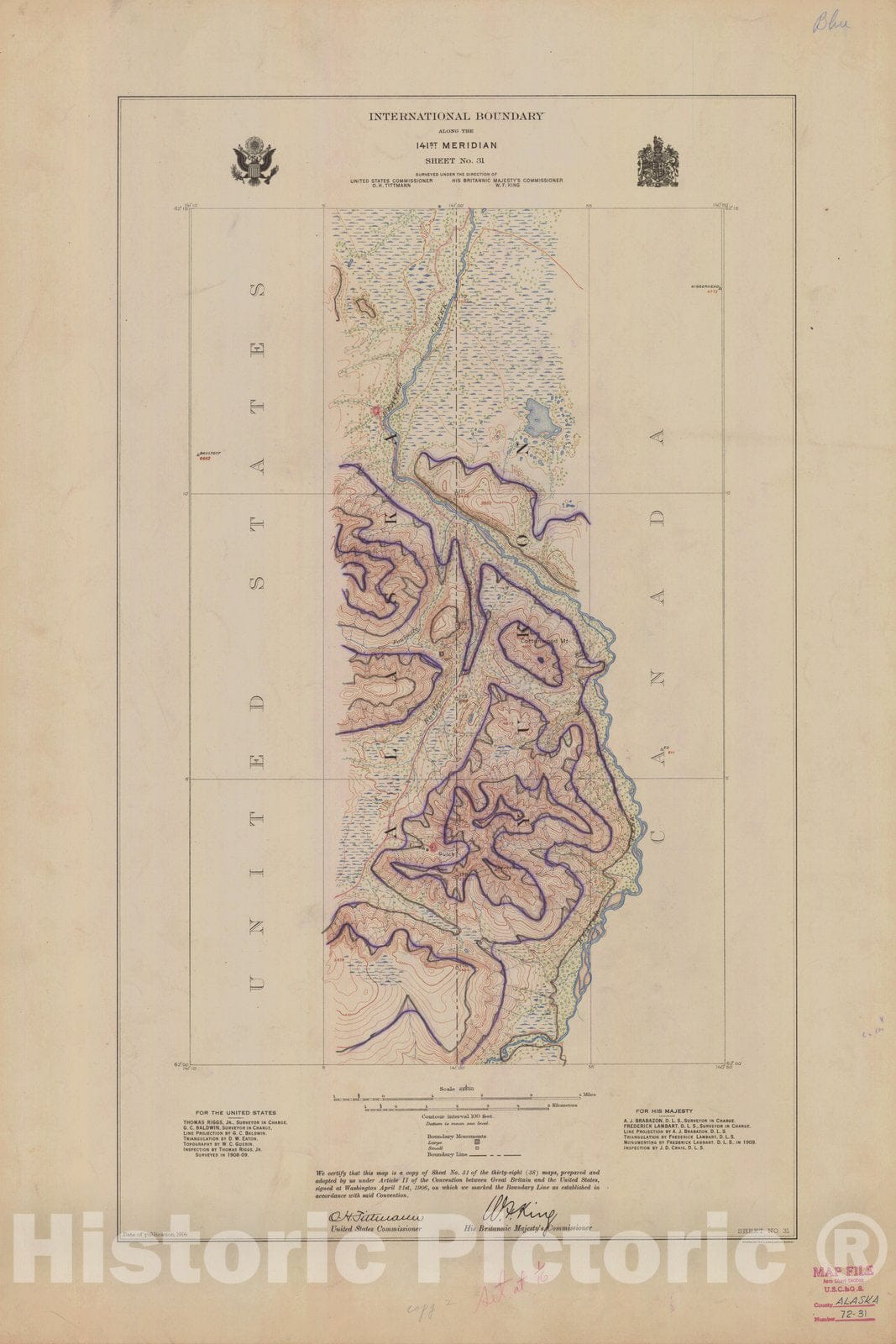 Historic Nautical Map - International Boundary, Along The 141St Meridian, Sheet No. 31, AK, 1914 NOAA Topographic - Vintage Wall Art