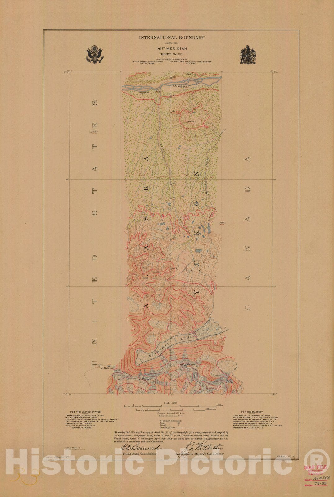 Historic Nautical Map - International Boundary, Along The 141St Meridian, Sheet No.33, AK, 1917 NOAA Topographic - Vintage Wall Art