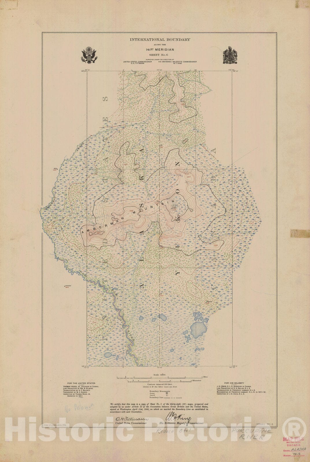 Historic Nautical Map - International Boundary, Along The 141St Meridian, Sheet No. 6, AK, 1914 NOAA Topographic - Vintage Wall Art