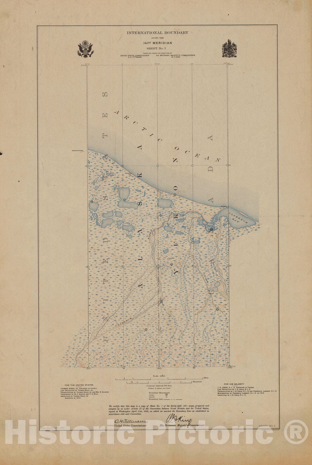 Historic Nautical Map - International Boundary, From Cape Muzon To Mount St. Elians, Sheet No. 1, AK, 1914 NOAA Topographic - Vintage Wall Art