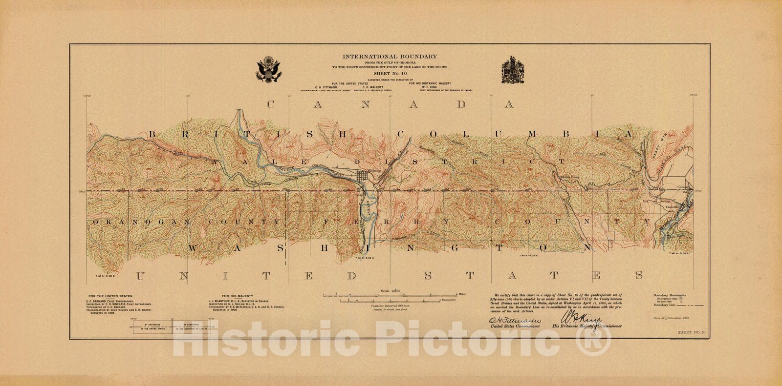 Historic Nautical Map - International Boundary, From The Gulf Of Georgia To The Northwestern Point Of The Lake To The Woods, Sheet No.10, WA, 1913 NOAA Topographic - Poster Wall Art Reproduction - 0