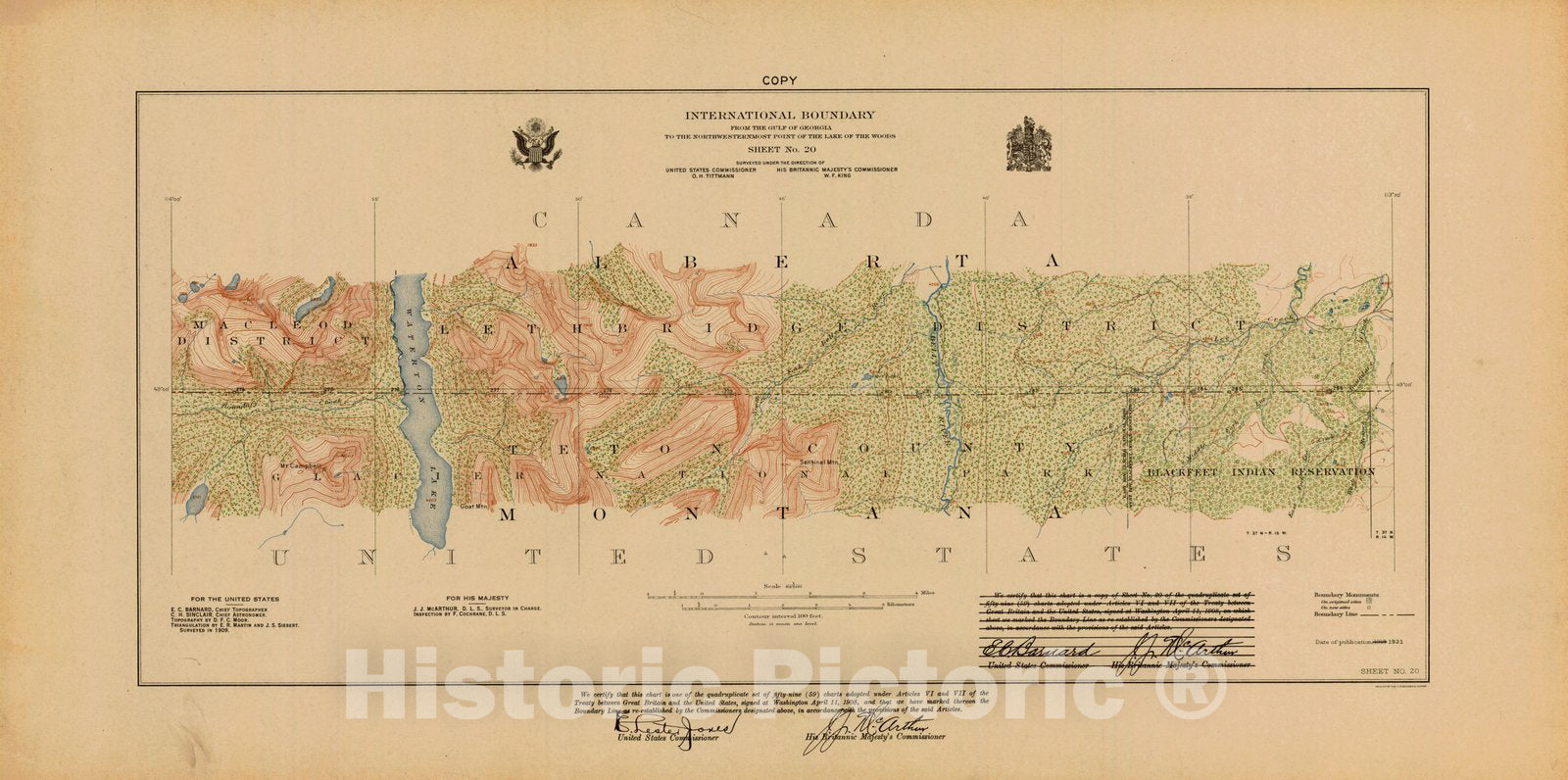 Historic Nautical Map - International Boundary, From The Gulf Of Georgia To The Northwestern Point Of The Lake To The Woods, Sheet No. 20, MT, 1921 NOAA Topographic - Vintage Poster Wall Art Reprint - 0