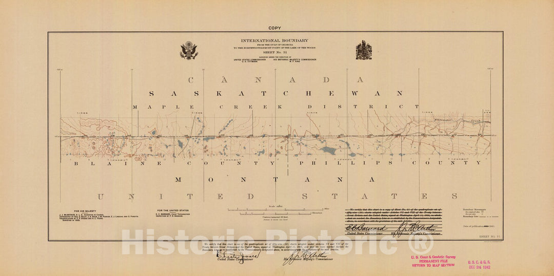 Historic Nautical Map - International Boundary, From The Gulf Of Georgia To The Northwestern Point Of The Lake To The Woods, Sheet No. 31, MT, 1921 NOAA Topographic - Vintage Poster Wall Art Reprint - 0