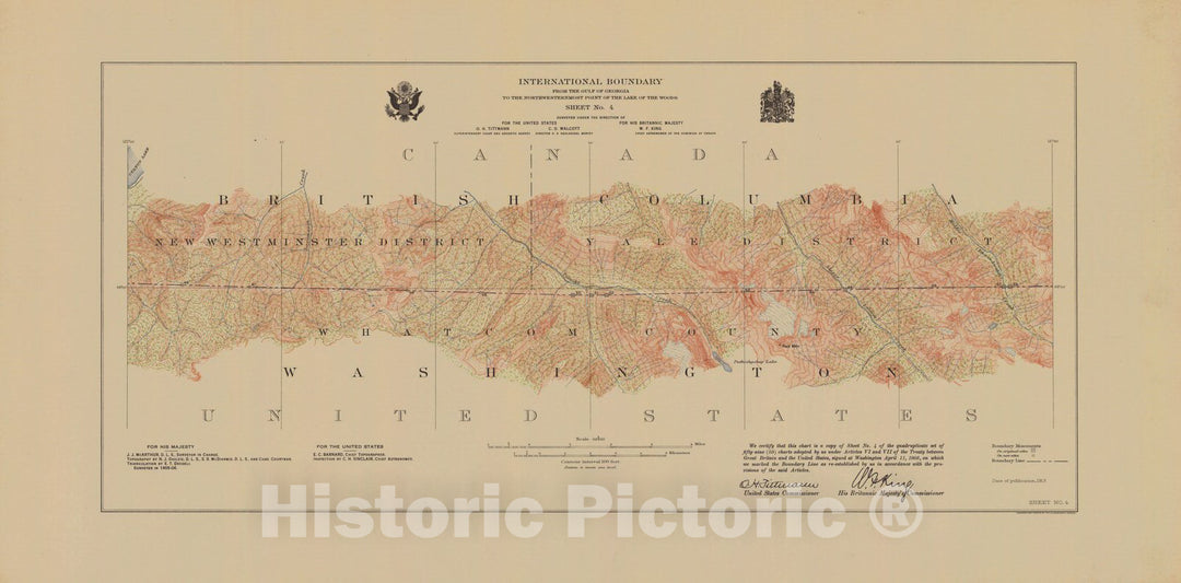 Historic Nautical Map - International Boundary, From The Gulf Of Georgia To The Northwestern Point Of The Lake To The Woods, Sheet No.4, WA, 1913 NOAA Topographic - Decor Poster Wall Art Reproduction - 0