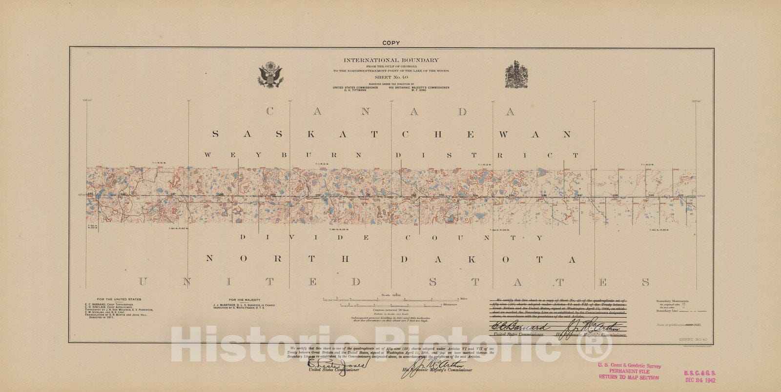 Historic Nautical Map - International Boundary, From The Gulf Of Georgia To The Northwestern Point Of The Lake To The Woods, Sheet No. 40, ND, 1921 NOAA Topographic - Vintage Poster Wall Art Reprint - 0