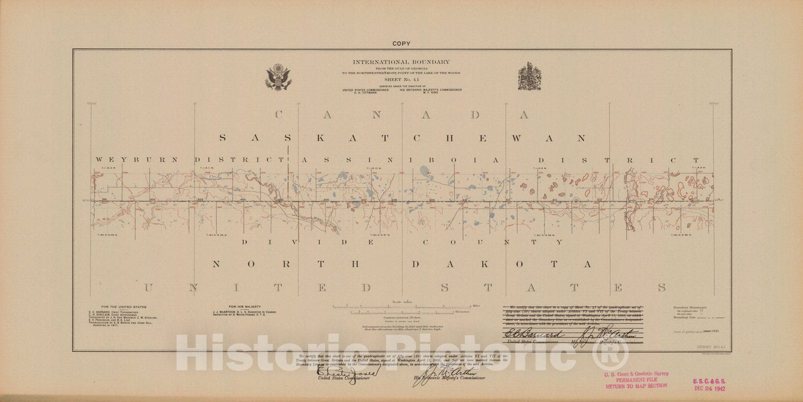 Historic Nautical Map - International Boundary, From The Gulf Of Georgia To The Northwestern Point Of The Lake To The Woods, Sheet No. 41, ND, 1921 NOAA Topographic - Vintage Poster Wall Art Reprint - 0