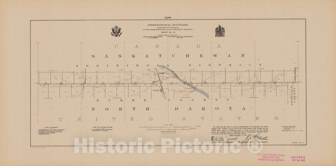 Historic Nautical Map - International Boundary, From The Gulf Of Georgia To The Northwestern Point Of The Lake To The Woods, Sheet No. 43, ND, 1921 NOAA Topographic - Vintage Poster Wall Art Reprint - 0