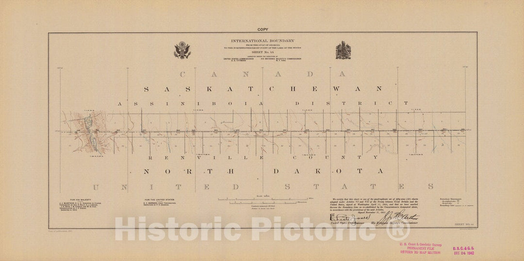 Historic Nautical Map - International Boundary, From The Gulf Of Georgia To The Northwestern Point Of The Lake To The Woods, Sheet No. 44, ND, 1921 NOAA Topographic - Vintage Poster Wall Art Reprint - 0