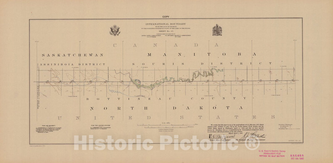 Historic Nautical Map - International Boundary, From The Gulf Of Georgia To The Northwestern Point Of The Lake To The Woods, Sheet No. 45, ND, 1922 NOAA Topographic - Vintage Poster Wall Art Reprint - 0