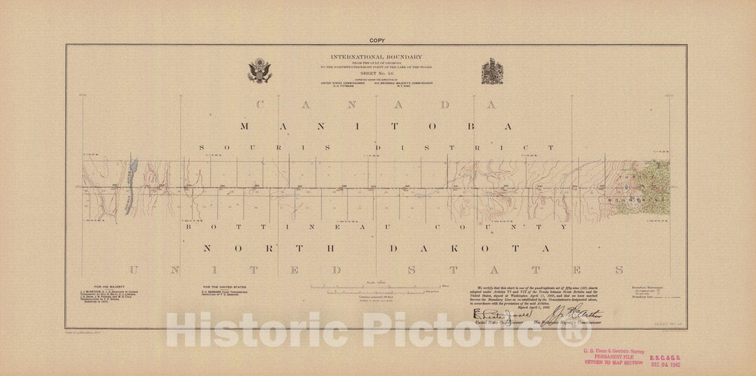 Historic Nautical Map - International Boundary, From The Gulf Of Georgia To The Northwestern Point Of The Lake To The Woods, Sheet No. 46, ND, 1922 NOAA Topographic - Vintage Poster Wall Art Reprint - 0