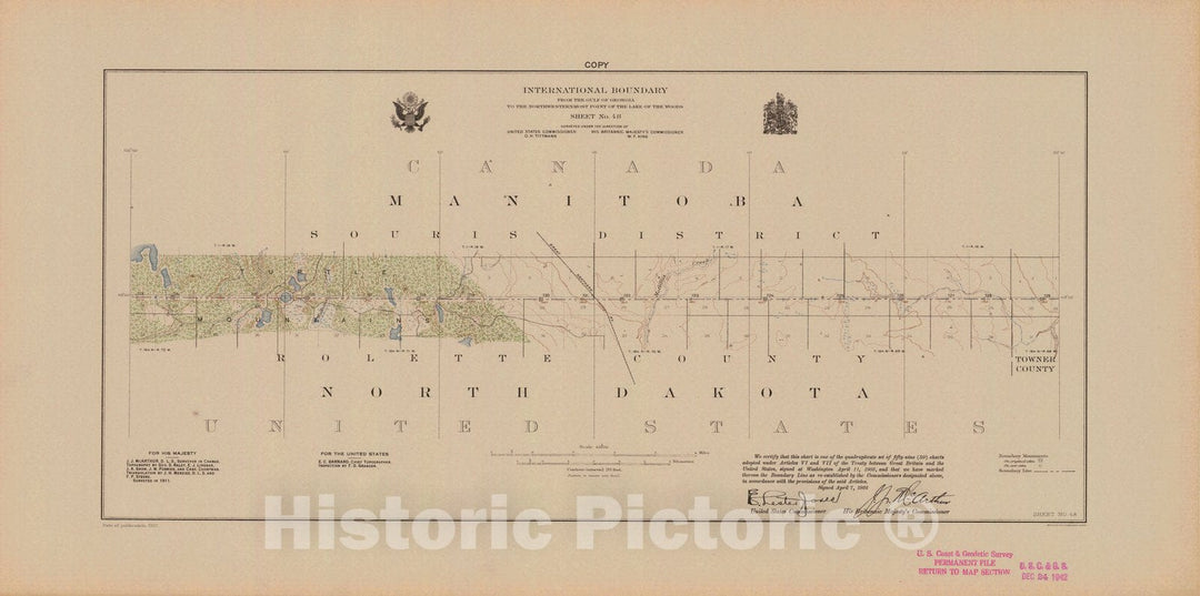 Historic Nautical Map - International Boundary, From The Gulf Of Georgia To The Northwestern Point Of The Lake To The Woods, Sheet No. 48, ND, 1922 NOAA Topographic - Vintage Poster Wall Art Reprint - 0