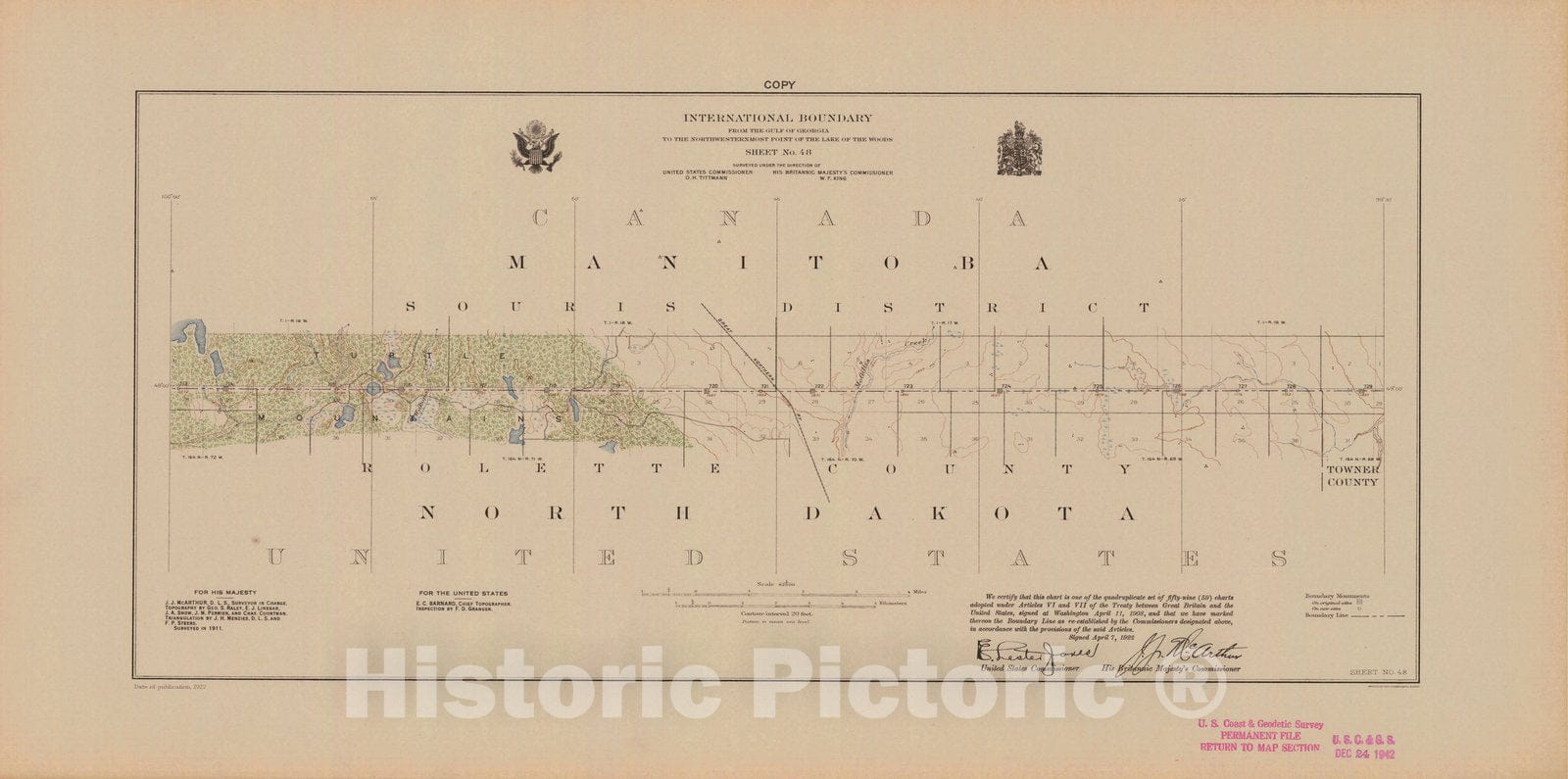 Historic Nautical Map - International Boundary, From The Gulf Of Georgia To The Northwestern Point Of The Lake To The Woods, Sheet No. 48, ND, 1922 NOAA Topographic - Vintage Poster Wall Art Reprint - 0