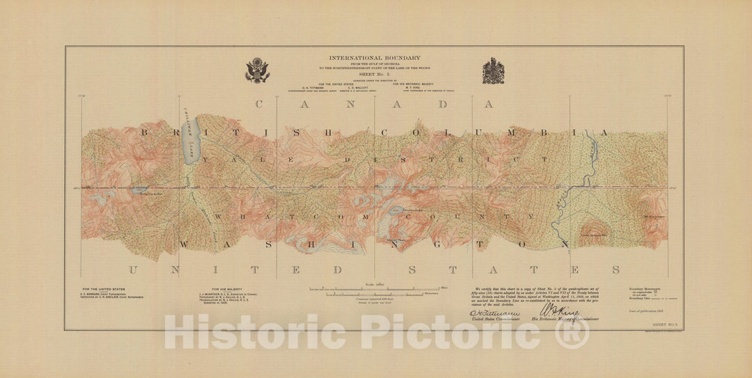 Historic Nautical Map - International Boundary, From The Gulf Of Georgia To The Northwestern Point Of The Lake To The Woods, Sheet No.5, WA, 1913 NOAA Topographic - Decor Poster Wall Art Reproduction - 0