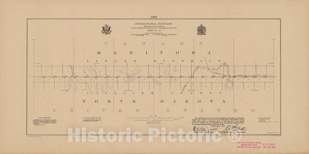 Historic Nautical Map - International Boundary, From The Gulf Of Georgia To The Northwestern Point Of The Lake To The Woods, Sheet No. 50, ND, 1922 NOAA Topographic - Vintage Poster Wall Art Reprint - 0