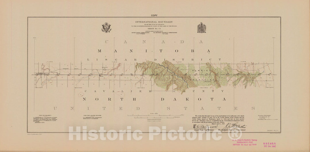 Historic Nautical Map - International Boundary, From The Gulf Of Georgia To The Northwestern Point Of The Lake To The Woods, Sheet No. 51, ND, 1922 NOAA Topographic - Vintage Poster Wall Art Reprint - 0