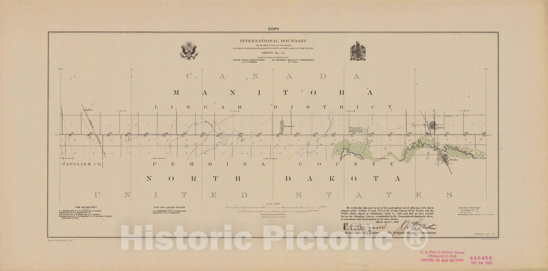 Historic Nautical Map - International Boundary, From The Gulf Of Georgia To The Northwestern Point Of The Lake To The Woods, Sheet No. 52, ND, 1922 NOAA Topographic - Vintage Poster Wall Art Reprint - 0