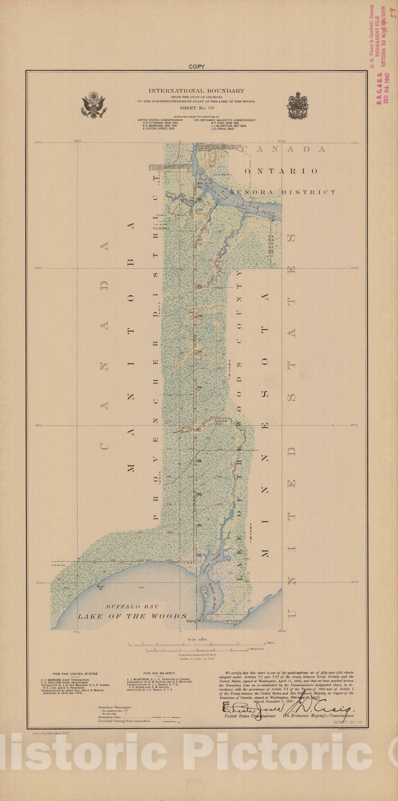 Historic Nautical Map - International Boundary, From The Gulf Of Georgia To The Northwestern Point Of The Lake To The Woods, Sheet No. 59, MN, 1927 NOAA Topographic - Vintage Poster Wall Art Reprint - 0