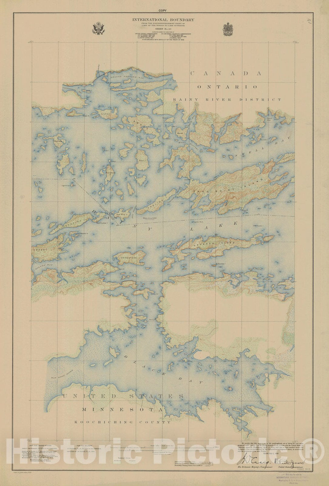 Historic Nautical Map - International Boundary, From The Northwestern Point Of Lake Of The Woods To Lake Superior, Sheet No.10, MN, 1928 NOAA Topographic - Vintage Decor Poster Wall Art Reproduction - 0