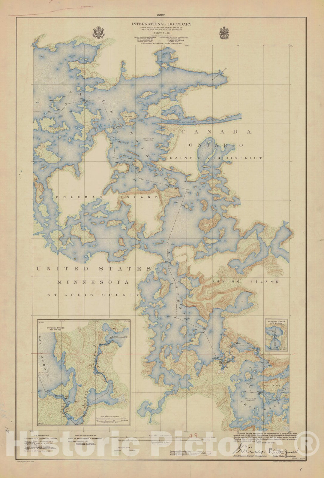 Historic Nautical Map - International Boundary, From The Northwestern Most Point Of Lake Of The Woods To Lake Superior, Sheet No. 18, MN, 1928 NOAA Topographic - Vintage Poster Wall Art Reproduction - 0