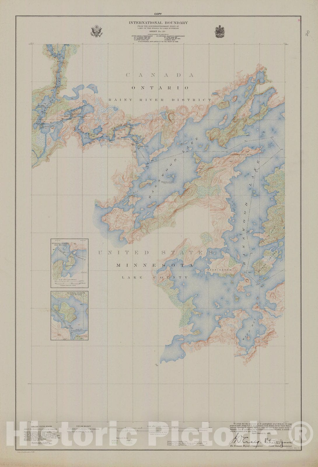 Historic Nautical Map - International Boundary, From The Northwestern Point Of Lake Of The Woods To Lake Superior, Sheet No.20, MN, 1929 NOAA Topographic - Vintage Decor Poster Wall Art Reproduction - 0