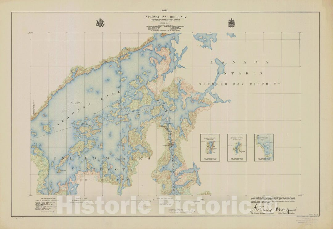 Historic Nautical Map - International Boundary, From The Northwestern Point Of Lake Of The Woods To Lake Superior, Sheet No.24, MN, 1929 NOAA Topographic - Vintage Decor Poster Wall Art Reproduction - 0