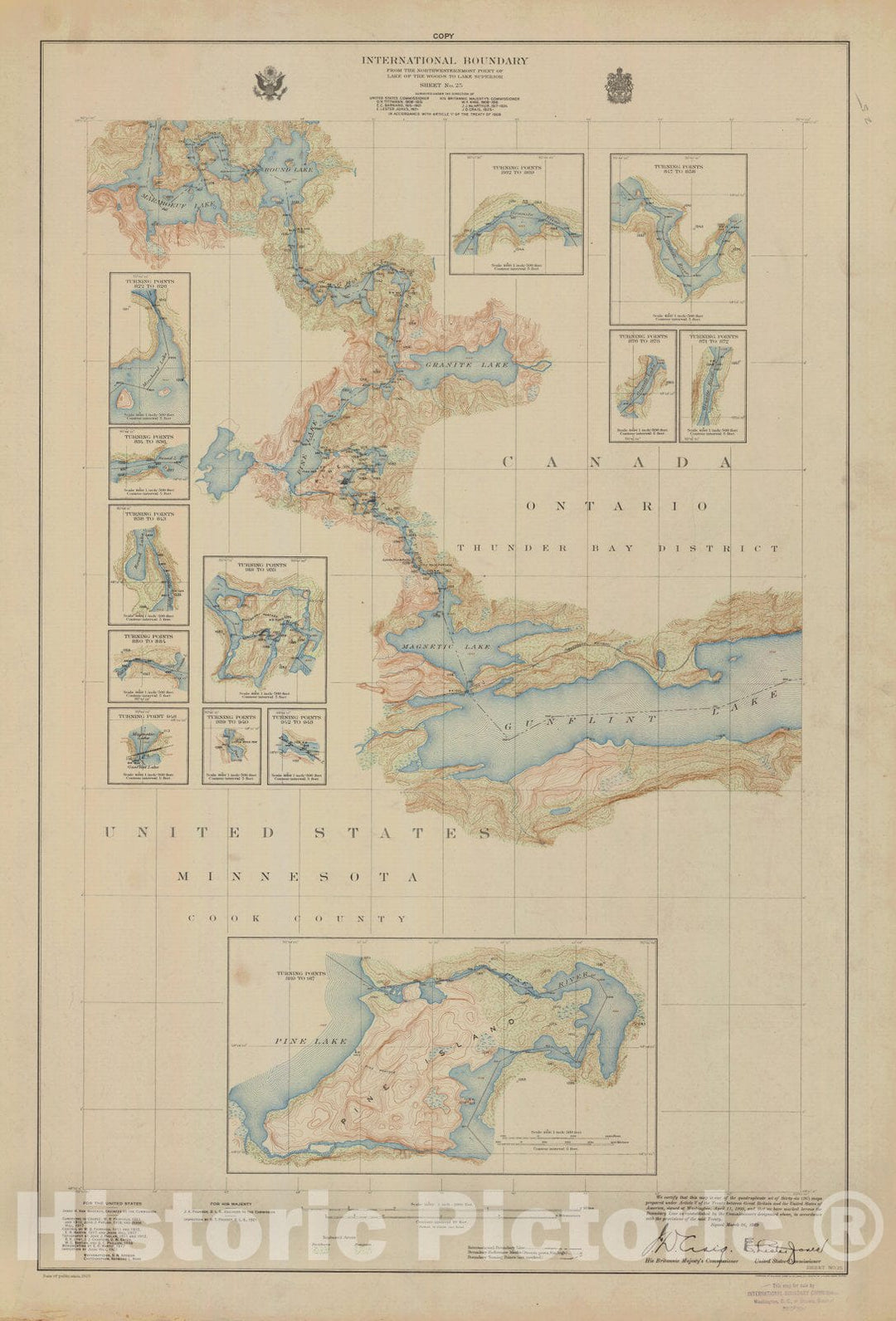 Historic Nautical Map - International Boundary, From The Northwestern Point Of Lake Of The Woods To Lake Superior, Sheet No.25, MN, 1929 NOAA Topographic - Vintage Decor Poster Wall Art Reproduction - 0